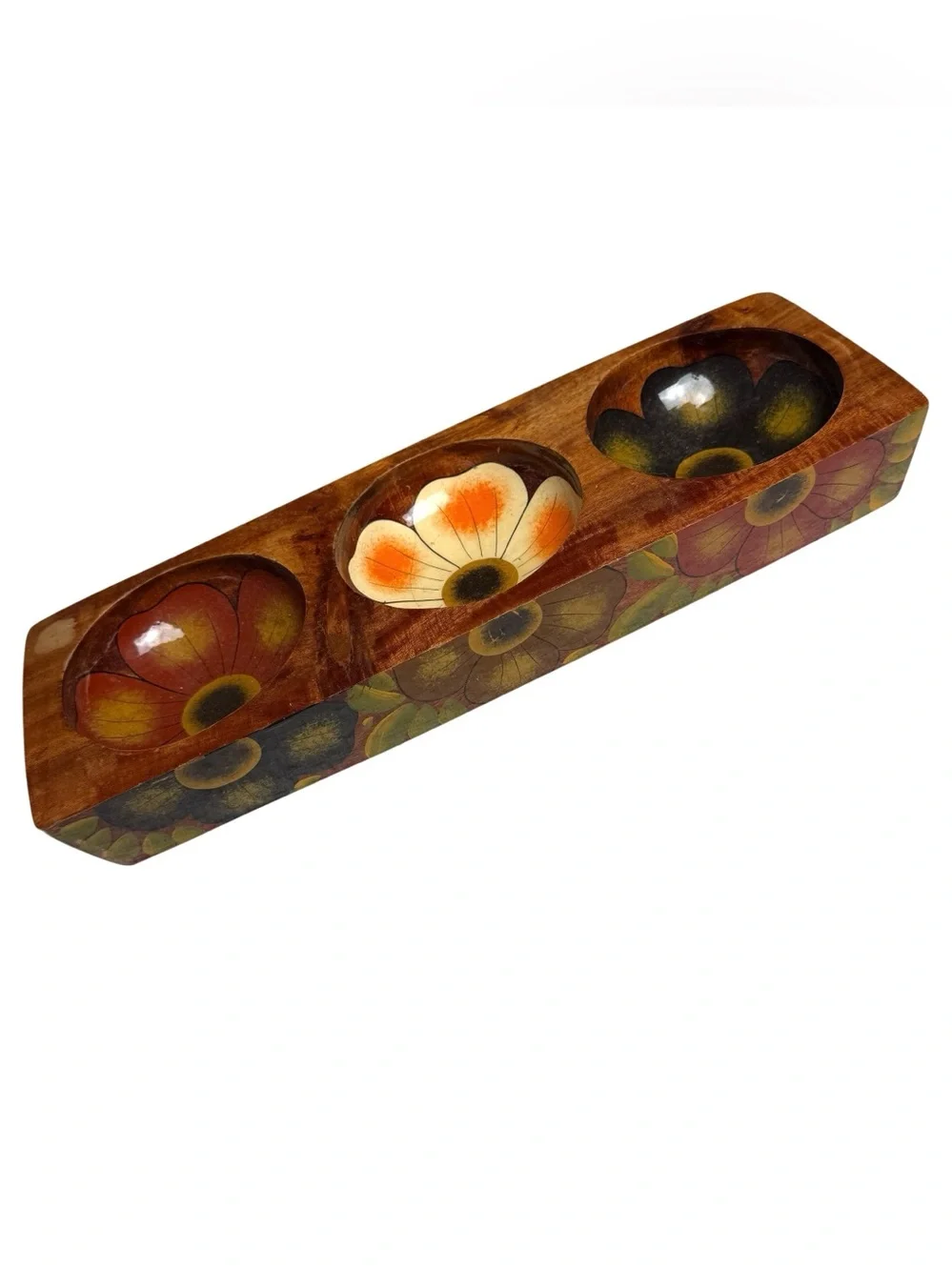 Hippie Jewelry Catch All Bowls 3 In 1 Wood Puerto Vallerta Mexico Floral Cottage